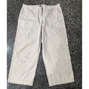 Izod Womens Khaki Cropped Wide Leg Pants Tan Floral Embroidered Size 6